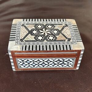 Wooden Jewelry Box Mother of Pearl Inlay  Mosaic Trinket Box.